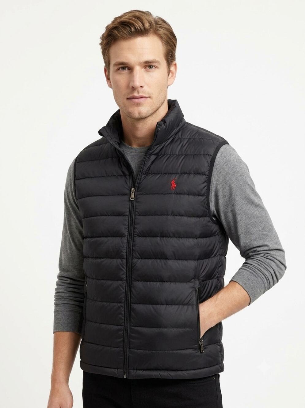Polo Ralph Lauren Puffer Vest Mens Large Black Full Zip Lined Embroidered Logo